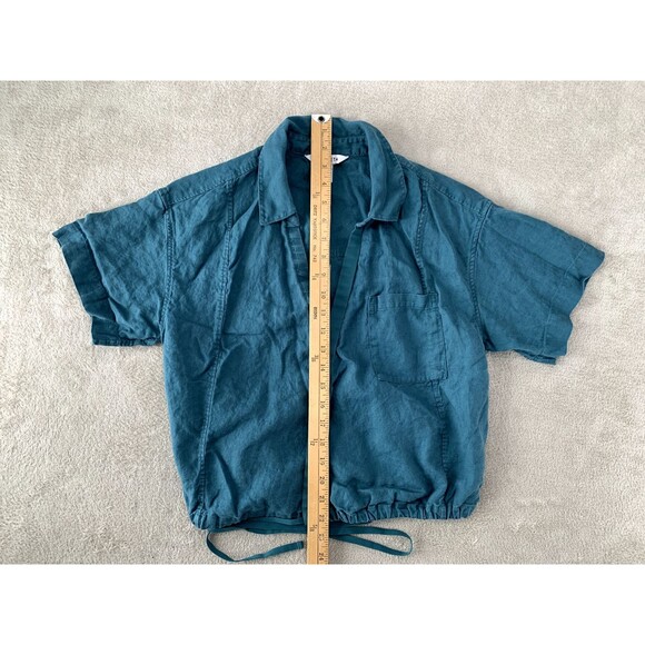 Athleta Women's Playa Tie Front Short Sleeve Linen Top Borealis Green Medium - Picture 6 of 12